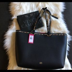 Vince Camuto Tysa  Black Leather Embellished Tote